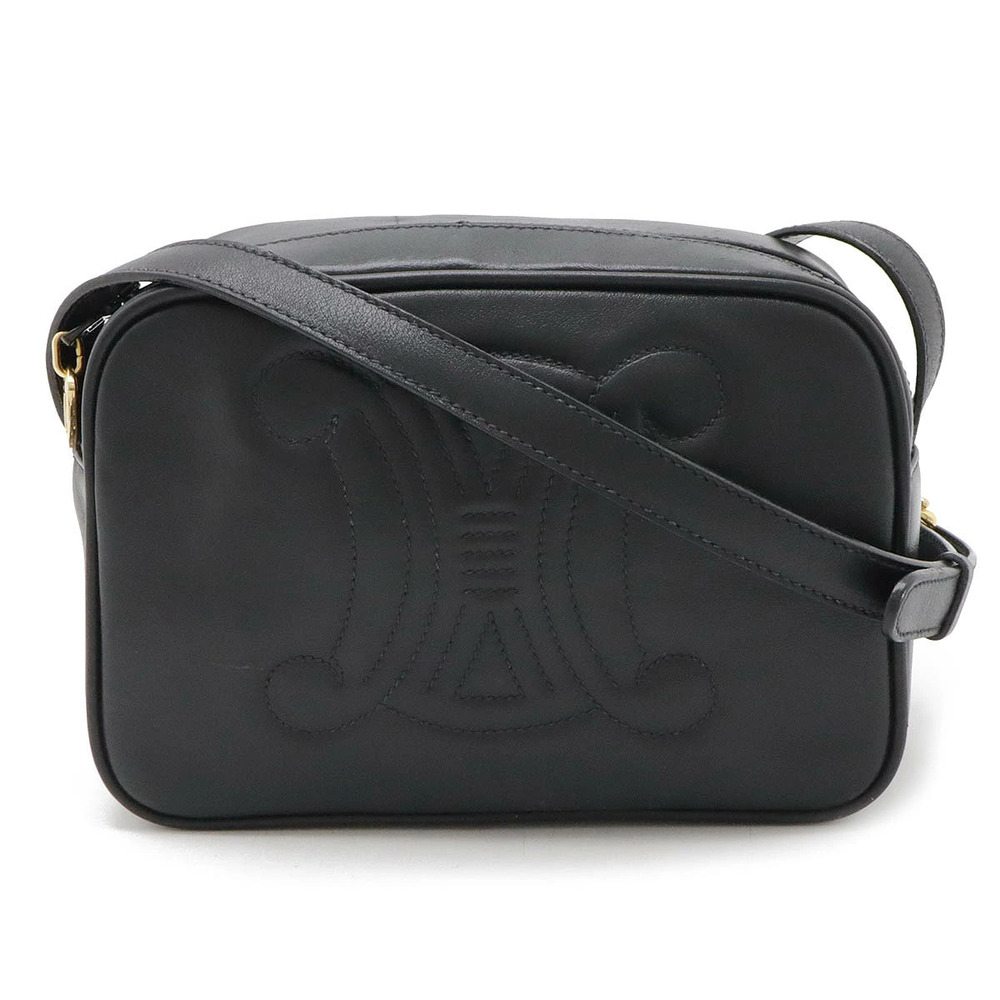 Celine Triomphe Stitch Embroidered Crossbody Leather Black